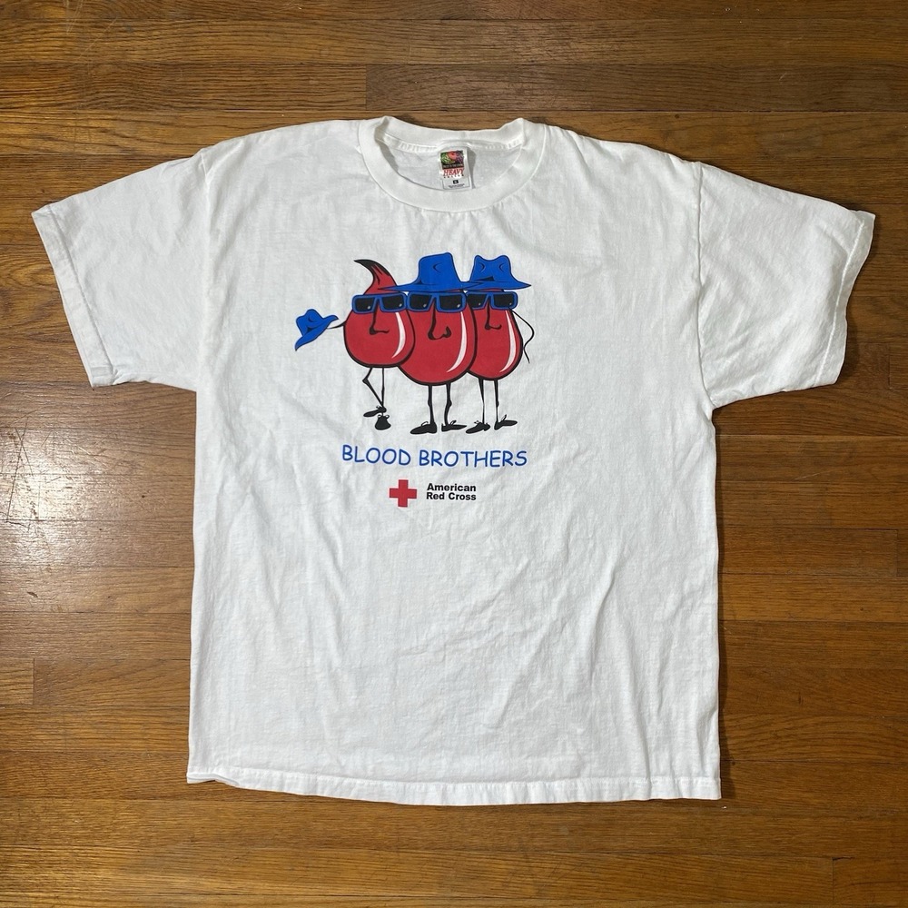 Vtg 90s‎ American Red Cross Blood Brothers T-shirt Men's L